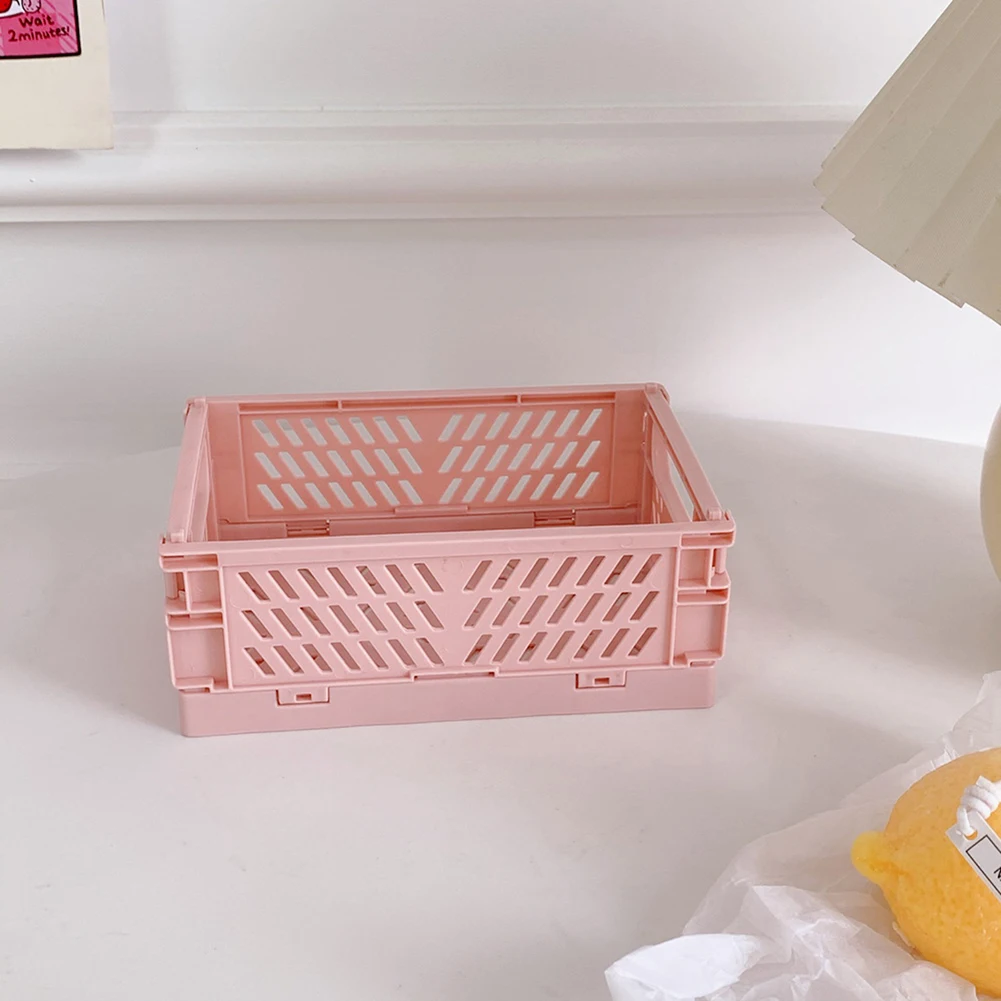 

Mini Folding Plastic Storage Box Collapsible Storage Container Desktop Cosmetic Storage Basket Home Office Organizer Box