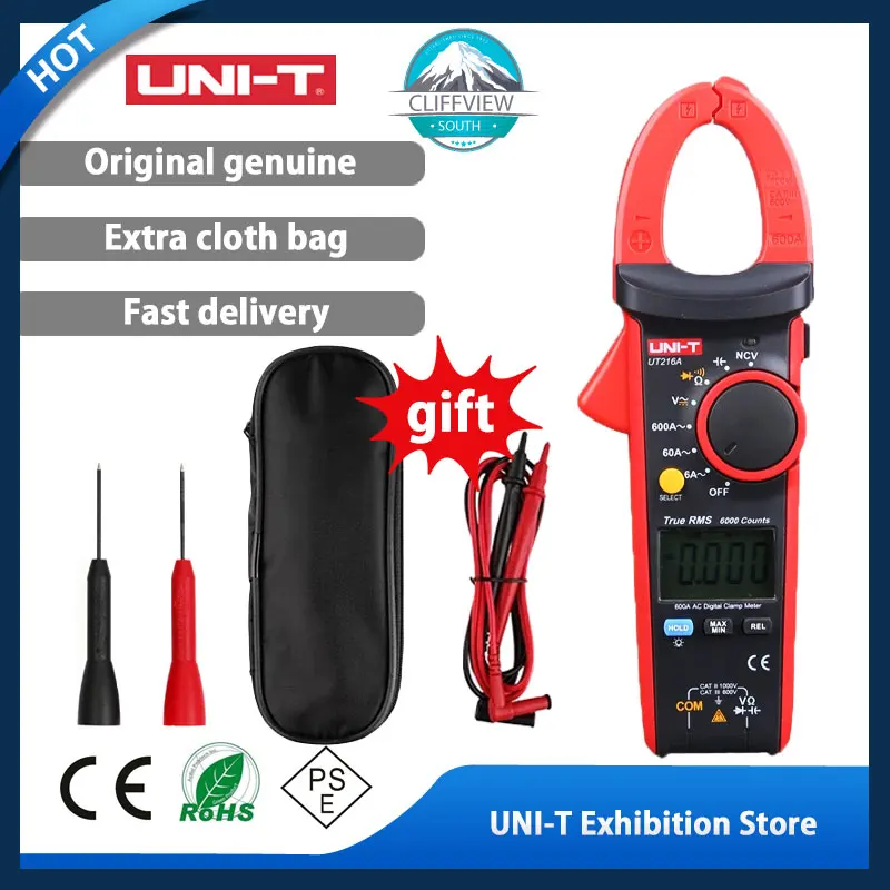 

UNI-T UT216A 600A Digital Clamp Meters AC Current NCV Tester V.F.C Diode LCD Display Work Light AUTO Range Multimeters