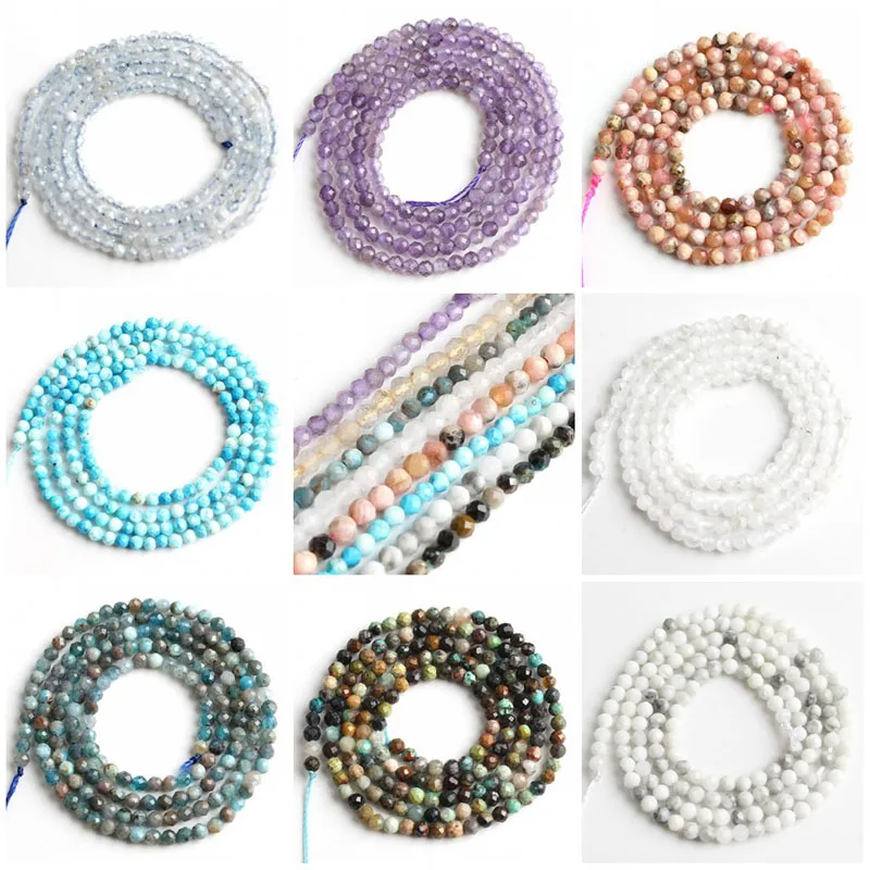 Круглые бусины с натуральным граненым камнем 2-2 5 мм из санстона кварца бирюзы