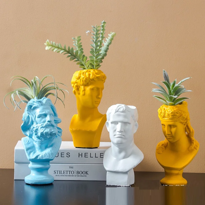 

Heads Planter Resin Succulent Planter Vase Greek Statue Urn Home Garden Decor Sculpture David Indoor Outdoor Nordic Flowerpot
