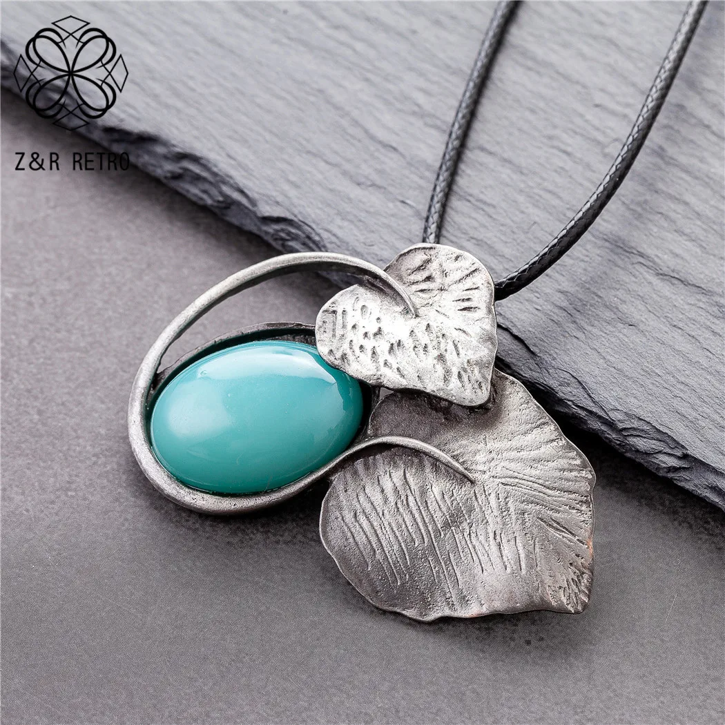 Женское винтажное ожерелье длинное с листьями подвесной кулон в виде растения