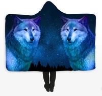 wolf hooded blanket anti pilling flannel wearable hooded throw blanket super soft warm hoodie cape wrap blanket for office home