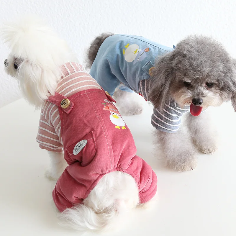 Полосатые комбинезоны пижамы для собак из утиного пуха Толстовка домашних