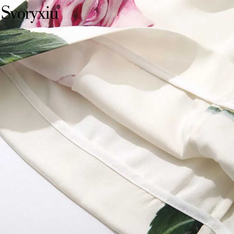 

Svoryxiu Runway Vintage Rose Flower Print Ruched Bodycon Silk Dress Women's Short Sleeve V-Neck Sexy Summer Party Dresses