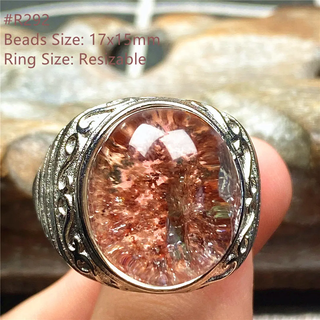 

17mm Natural Phantom Quartz Crystal Ring Jewelry For Man Love Luck Gift Crystal Beads Stone Reiki Gemstone Adjustable Ring AAAAA
