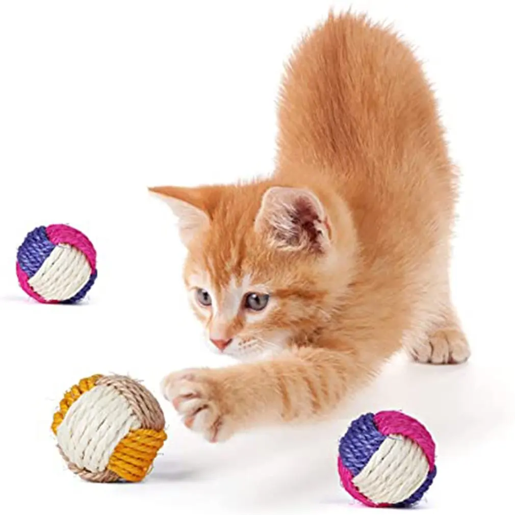 

3 Pcs Cat Pet Sisal Rope Weave Ball Interactive Sisal Ball Toy Interactive Pet Cat Toy Balls Scratch Chew Toy For Pet Cat Dog