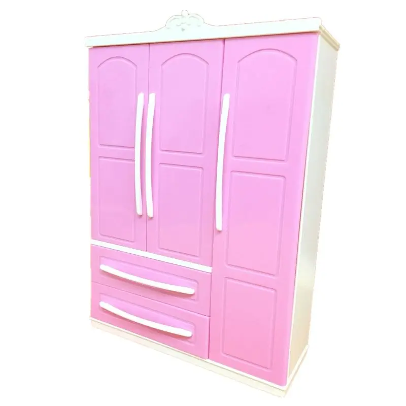 

Three-door Pink Modern Wardrobe Play set for Barbi Furniture Can Put Shoes A2UB