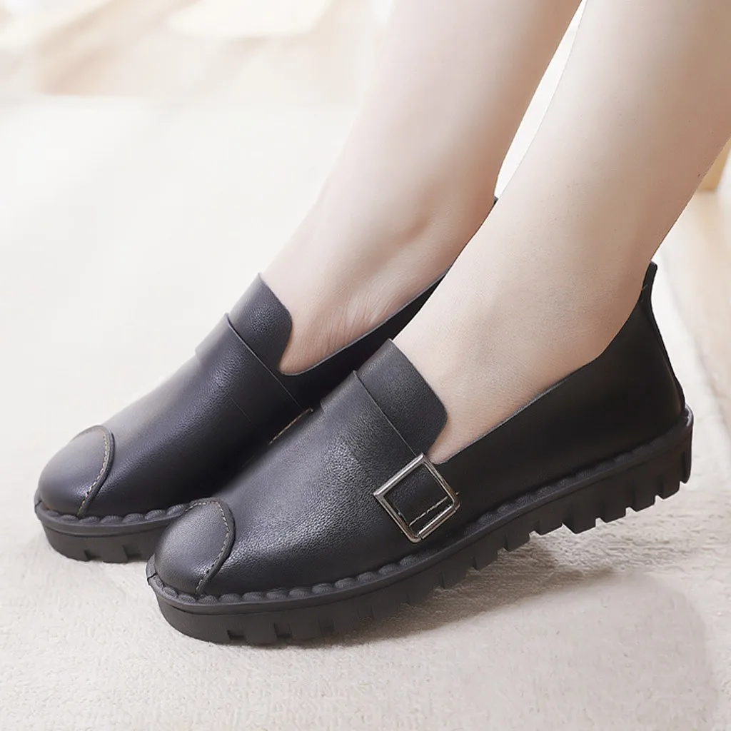 

Flat shoes Autumn Non-slip Metal Buckle Casual shoes for woman Walking Comfort Sneakers Loafers Soft Shoes zapato
