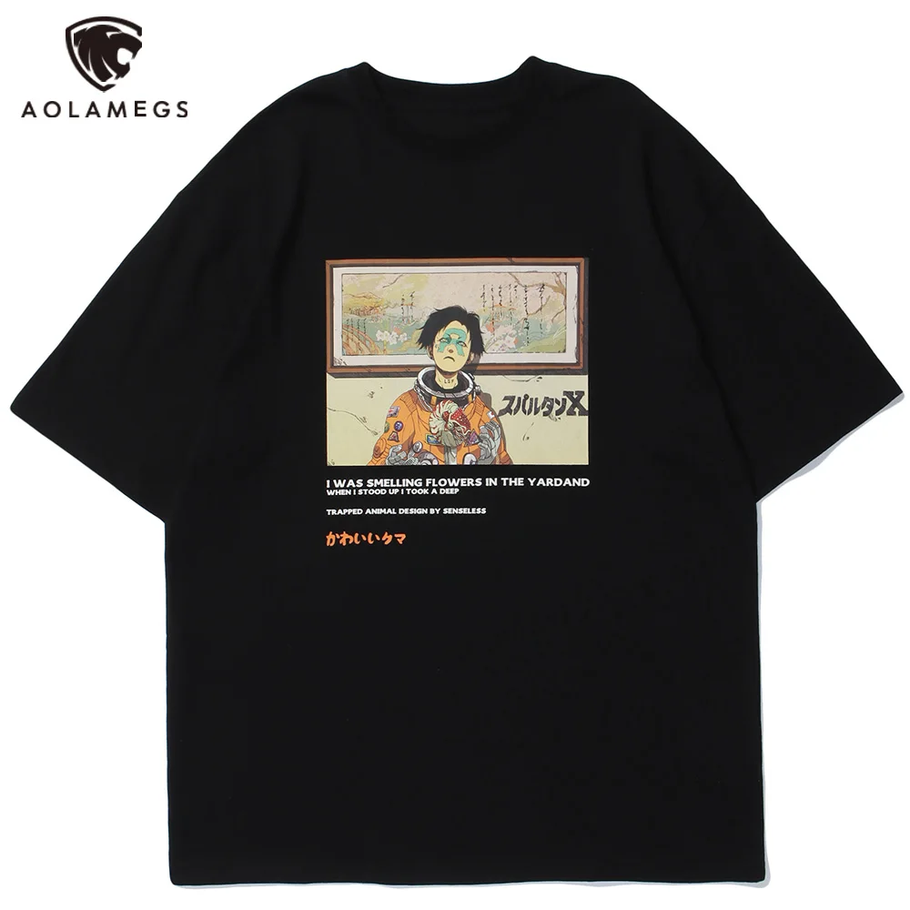 

Aolamegs футболки для мужчин аниме мальчик Kanji печати короткий рукав мужские футболки High Street японский стиль универсальная уличная пара