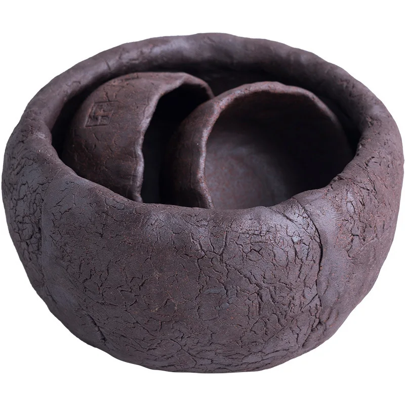 

600ml Retro Art Stoneware Small Tea Wash Japanese Household Ceramic Cup Wash Office Desktop Fruit Snack Bowl Tea Set Accessories