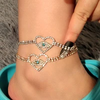 new fashion heart shaped evil eye rhinestone anklets for women beach barefoot love crystal pendant anklet bracelet leg jewelry