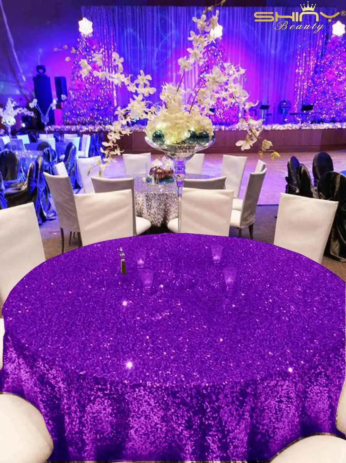 Purple Round Tablecloth 84inch Party Tablecloths Wedding Table Cover Daily Use Decaration for Circular Table-M1016 |