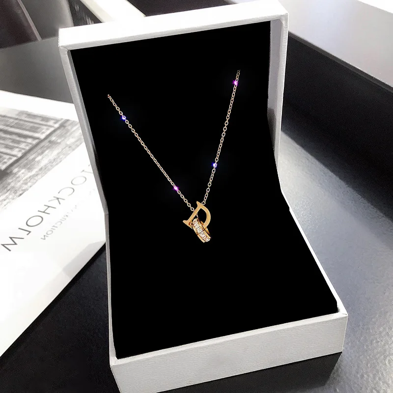 

Korean Fashion Letter D Pendant Necklace Simple Design Titanium Steel Clavicle Chain Wedding Party Jewelry Holiday Gift
