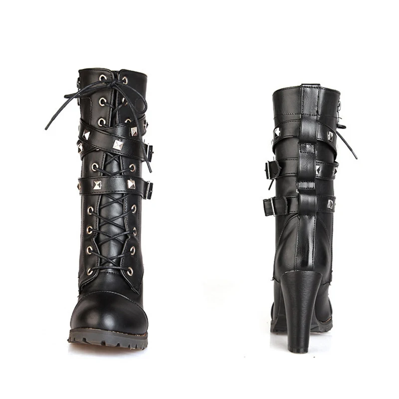 Модные женские осенне зимние сапоги до середины икры пикантная обувь на высоком