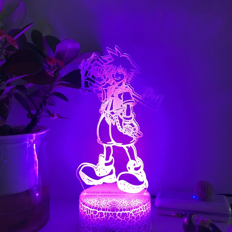 

Игра Kingdom Hearts Sora Keyblade, фигурная лампа, иллюзия 3D, светодиодный ночсветильник для детской спальни, Декор, фотолампа, меняющая цвет, настольная ...