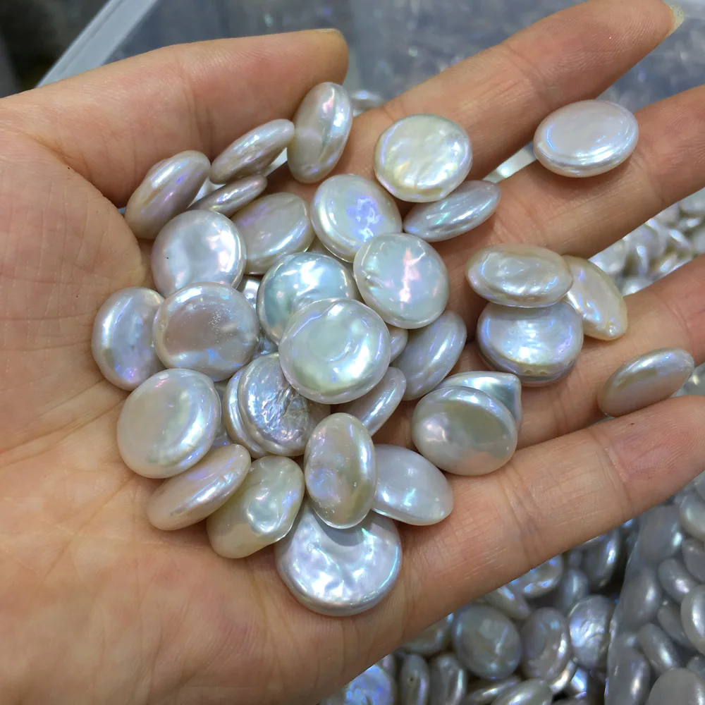 

3PCS100%Natural Pearl Beads Button Shape Pearl Loose Beads High Quality White DIY Women Necklace Bracelet Jewelry Gift14-15mm