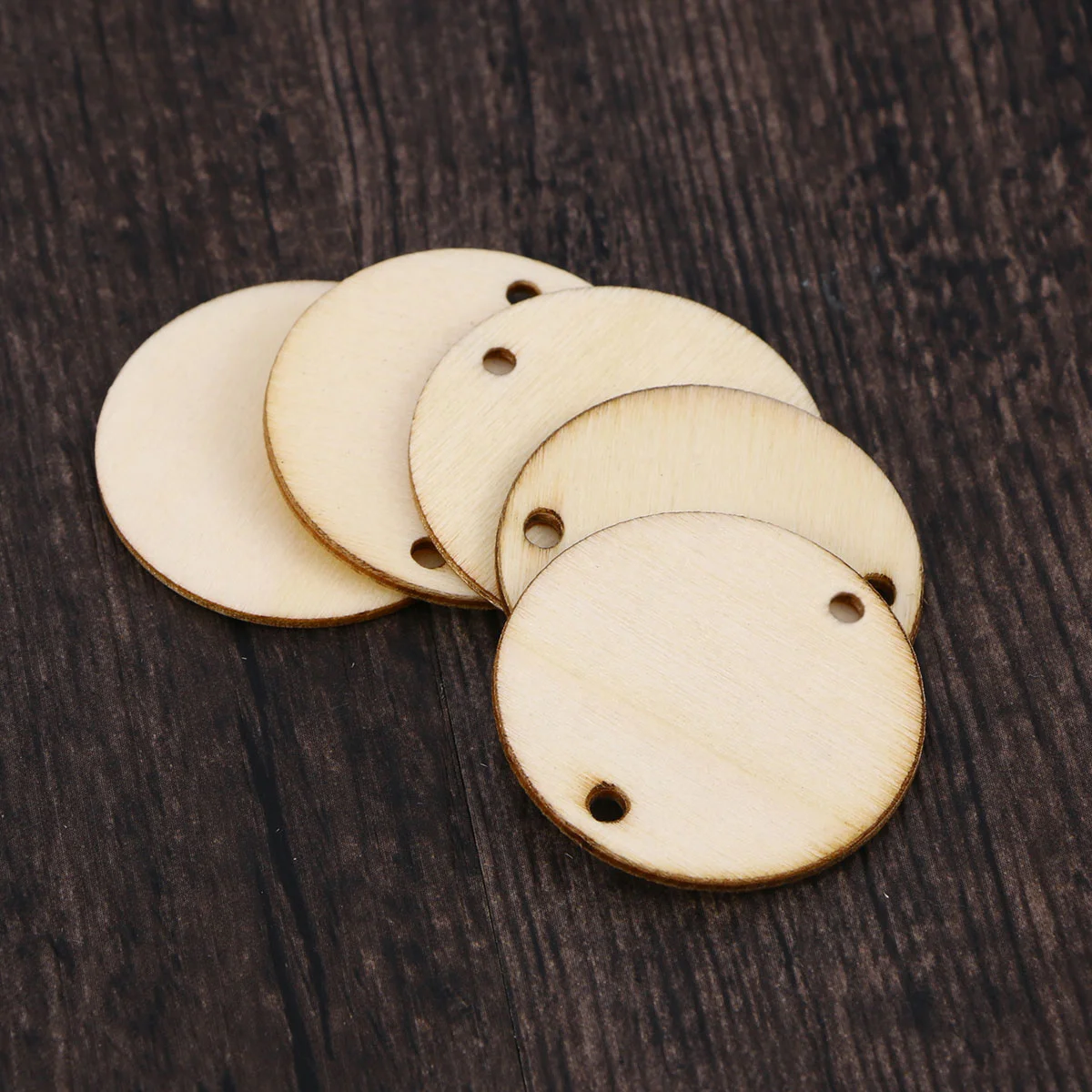 

100Pcs Wooden Slices Round 2-Hole Straight Unfinished Natural Wooden Circles DIY Pendant Accessories