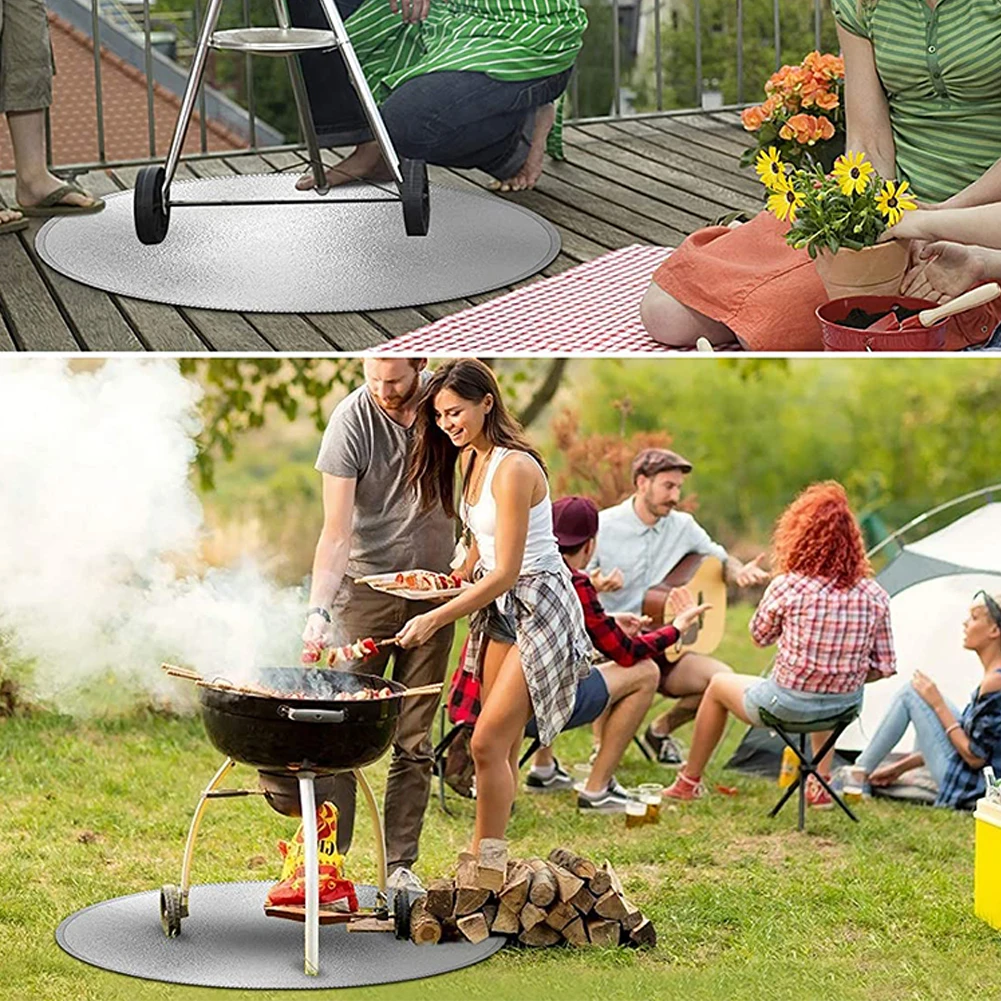 

Fire Pit Mat Under Grill Fire Pit Pad BBQ Fireproof Deck Defender Round for Floor Patio Lawn Outdoor Camping 24inch Silver