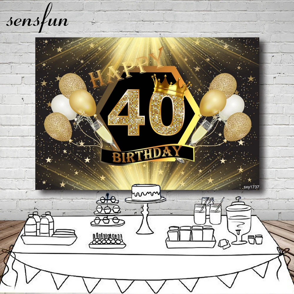 Задний фон для фотосъемки Sensfun черный блестящий золотой воздушный шар с 40-го дня