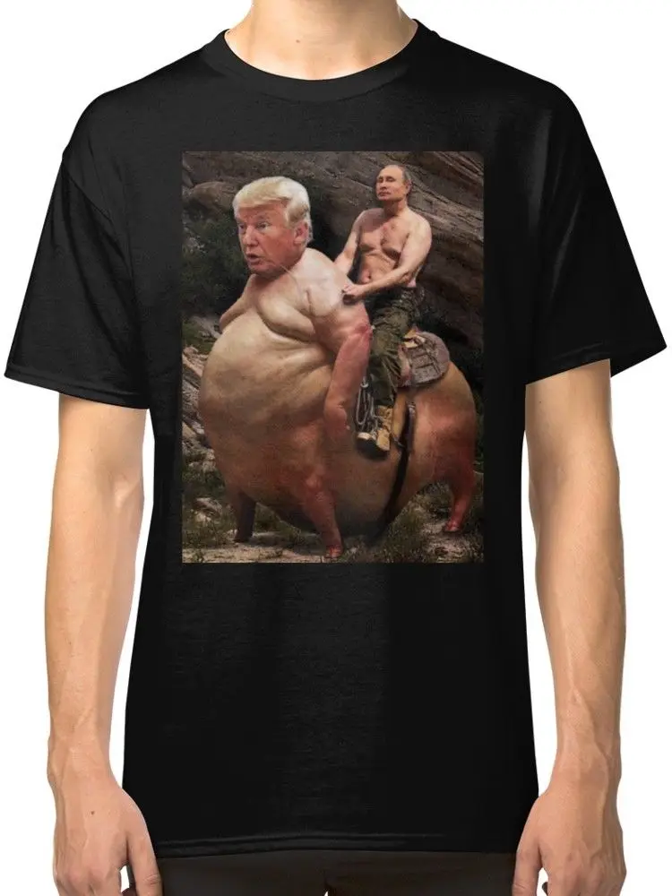 

Putin riding Trump Men's Black 3d Printed T-Shirt Tees Clothing