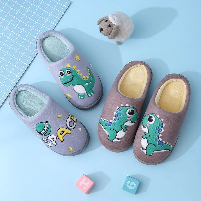 Тапочки детские теплые х/б без застежки с динозавром