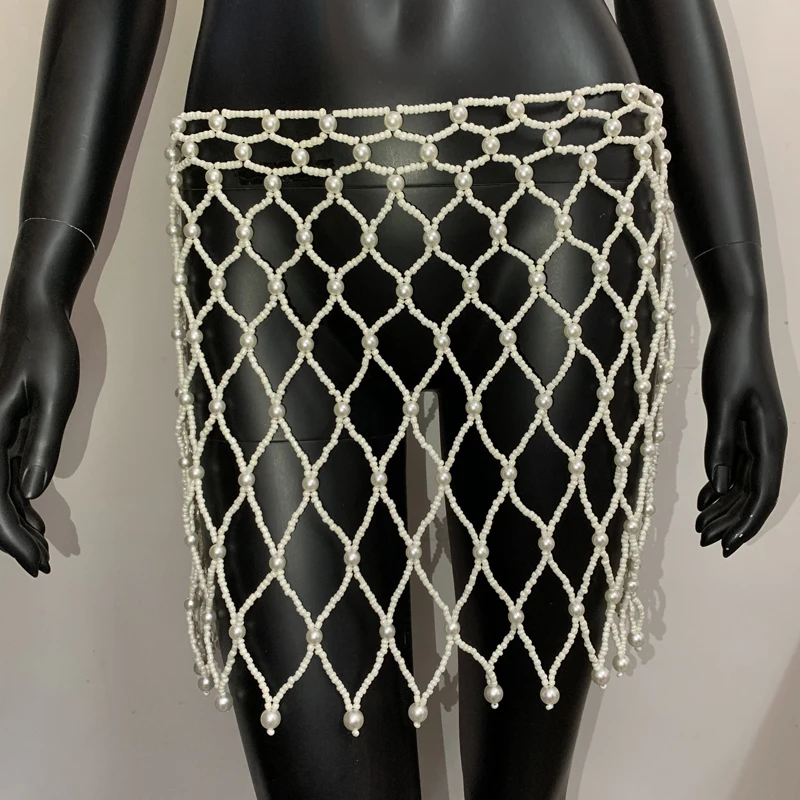 Сексуальная простая однотонная женская юбка ручной работы с жемчугом модная