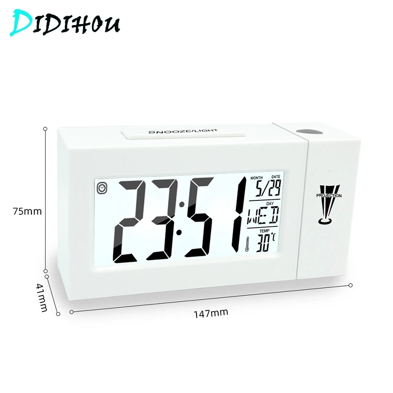 Junejour цифровой ЖК-будильник проекция времени потолочный дисплей Повтор