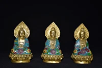 6chinese folk collection old bronze cloisonne enamel three saints of the west set guanyin buddha statue ornaments town house