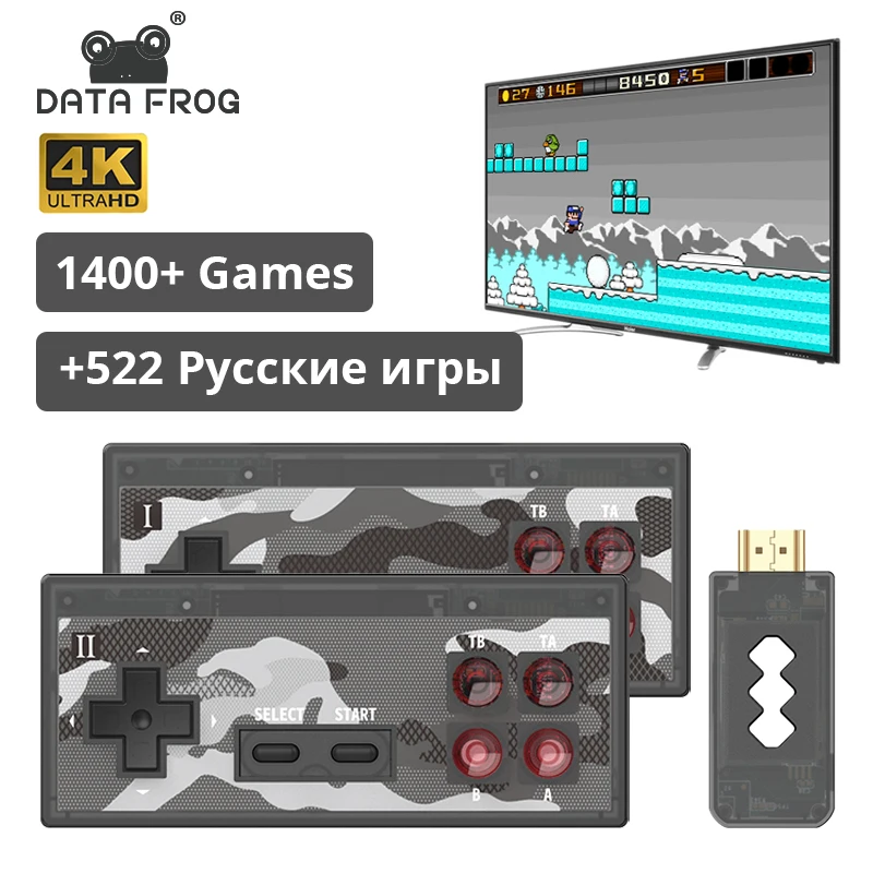 

Data Frog USB Wireless Handheld TV Video Game Console Build in 1400 Classic NEW Game 4K 8 Bit Video Console Support HD Output