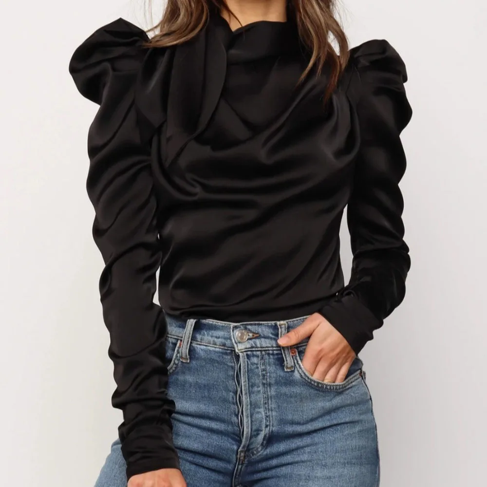 Женская Тонкая блузка с длинным рукавом винтажная элегантная офисная воротником