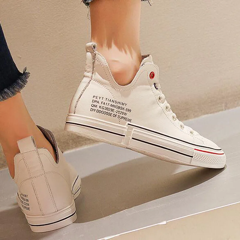 Большой размер (35-40) модная повседневная обувь с высоким берцем белого и черного