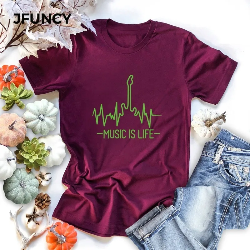 JFUNCY Summer Women Tops 5XL Oversize Casual Woman Loose T-shirts Music Letter Print Short Sleeve Female Cotton Tees Shirt