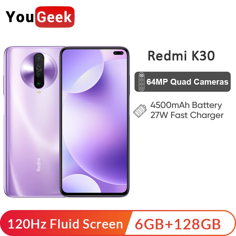 Xiaomi Redmi K30 смартфон с восьмиядерным процессором Snapdragon 730G ОЗУ 6 ГБ ПЗУ 128 64