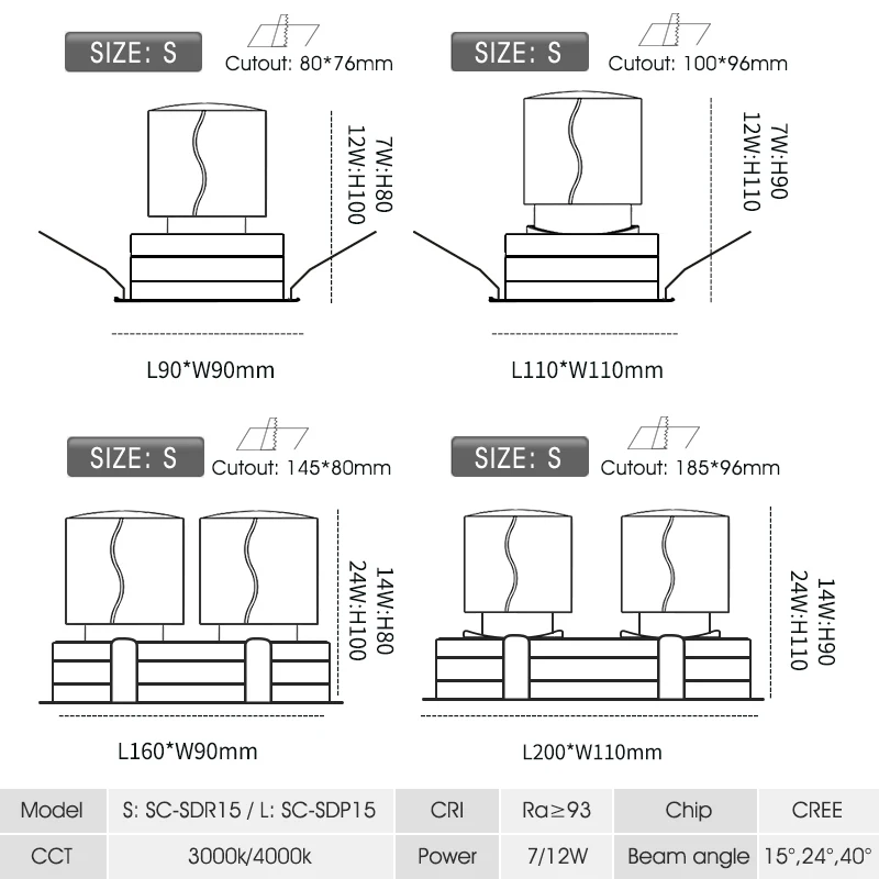 Встраиваемый светодиодный потолочный светильник с регулируемым углом