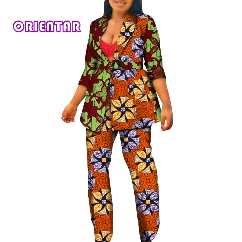 2 Pieces Sets African Top and Pants Women Suits African Print Bazin Riche Women Cotton African Style Clothing Plus Size WY6670