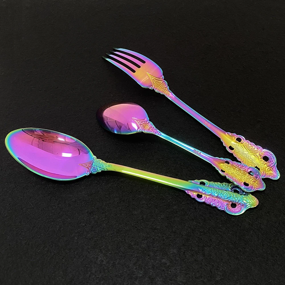 

Multi-Colors 24Pcs Cutlery Set Dinnerware Set Gold Cutlery Kit Fork Knife 304 Stainless Steel Silverware Home Tableware Set
