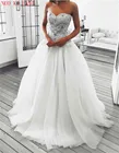 Кружевное свадебное платье, белое, без бретелек, с аппликацией