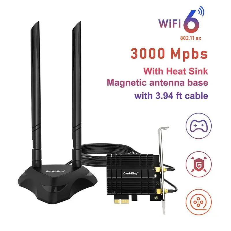 Сетевая карта CardKing 3000 Мбит/с Wi Fi адаптер 6 PCI Express Blue tooth 5 1 двухдиапазонный 2 4G/5 ГГц
