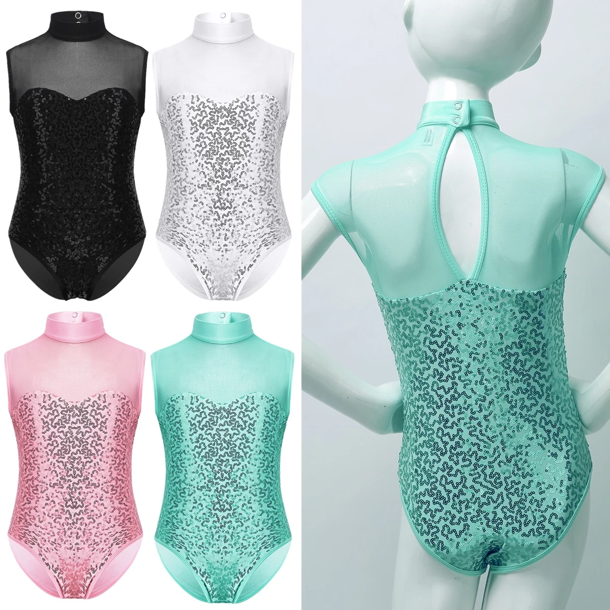 

2021 Kids Teens Girls Sparkle Sequins Gymnastic Leotards Children Practice Dance Wear Leotard for Girls Bailerina Bodysuit