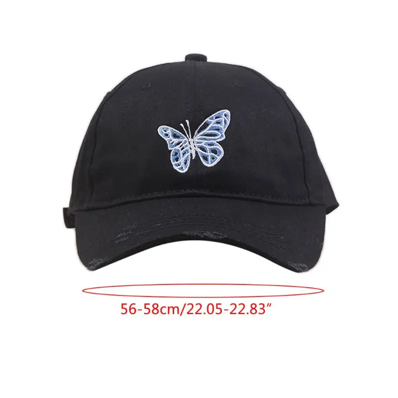 

Unisex Harajuku Cotton Baseball Cap Butterfly Embroidered Distressed Peaked Hat New