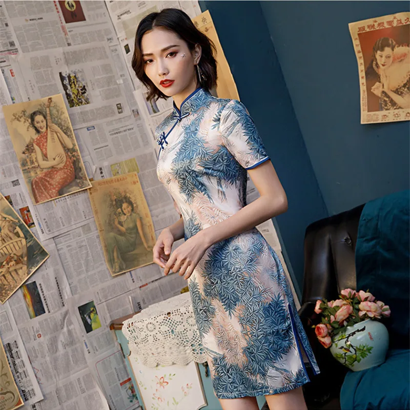 SHENG COCO классическое китайское платье короткое шелковое Qipao элегантное Новое