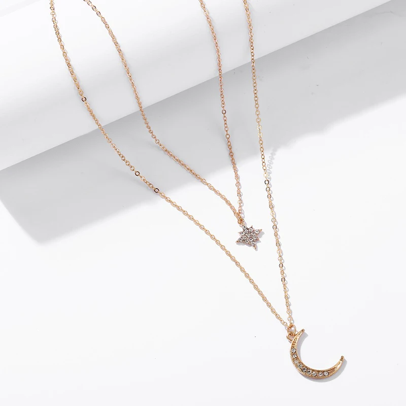 Винтажное ожерелье с подвеской в виде звезды Луны и кристаллов для женщин