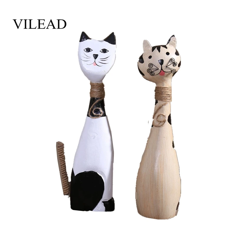 VILEAD 28 см 2 шт./компл. деревянная пара кошек фигурки милые животные орнамент украшения дома аксессуары деревянные Свадебные подарки ручной работы