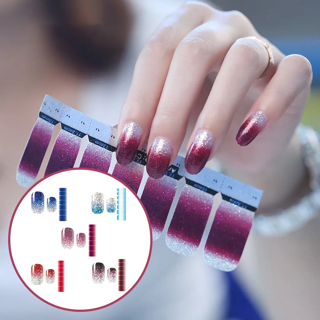 Искусство ногтей наклейки лак 10 шт обертывания Красота Блеск порошок клей для