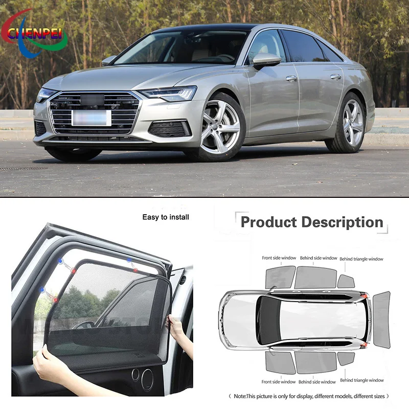 For Audi A6l 2013-2019 Car Full Side Windows Magnetic Sun Shade UV Protection Ray Blocking Mesh Visor Car Decoration Accessories