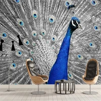 milofi factory custom wallpaper mural 3d modern blue peacock open screen photography background wall