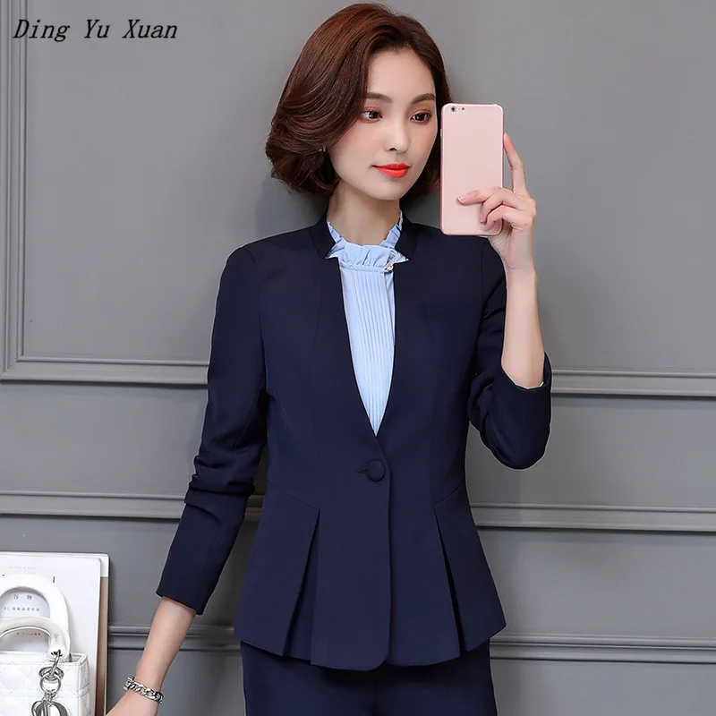 

Woman Two Piece Set Blazer Pant Suit Office Lady Career Pantsuit Women Slim Fit Ol Trouser Suit Solid Black Blue Red Burgundy