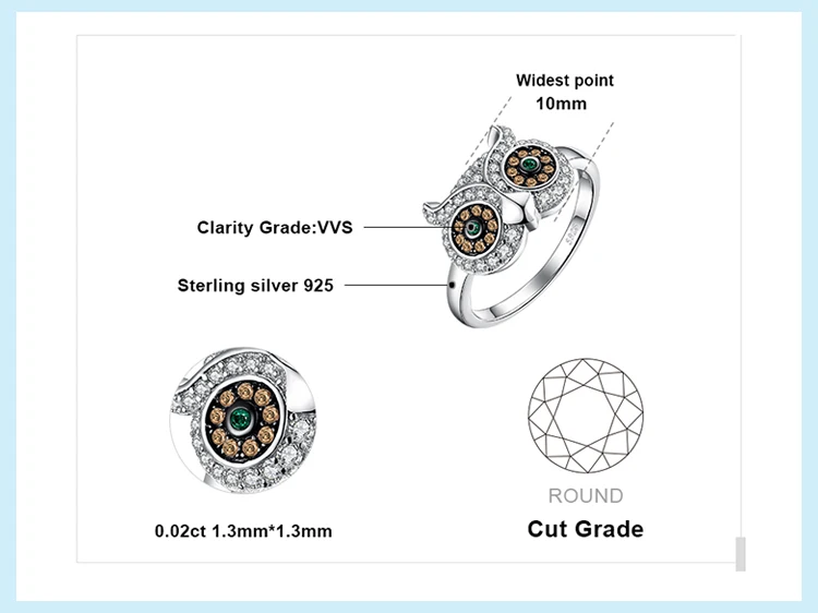 JewelryPalace Nano России искусственный изумруд сова кольцо 925 пробы серебро Мода Дизайн бренд ювелирных украшений для девочек вечерние подарок