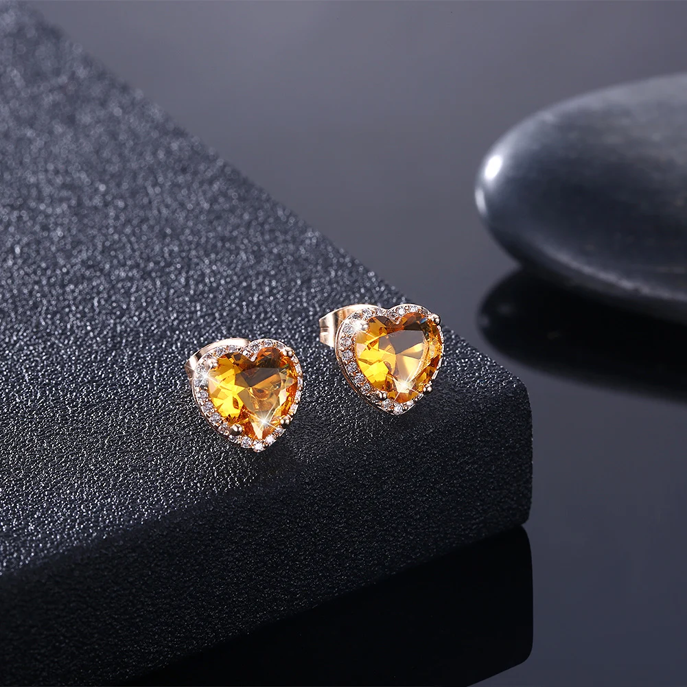

INALIS Earrings For Women Natural Stone Pretty Heart Copper Stud Earring Inlaid Cubic Zircon Fashion Jewelry 10 Colors Hot Sale