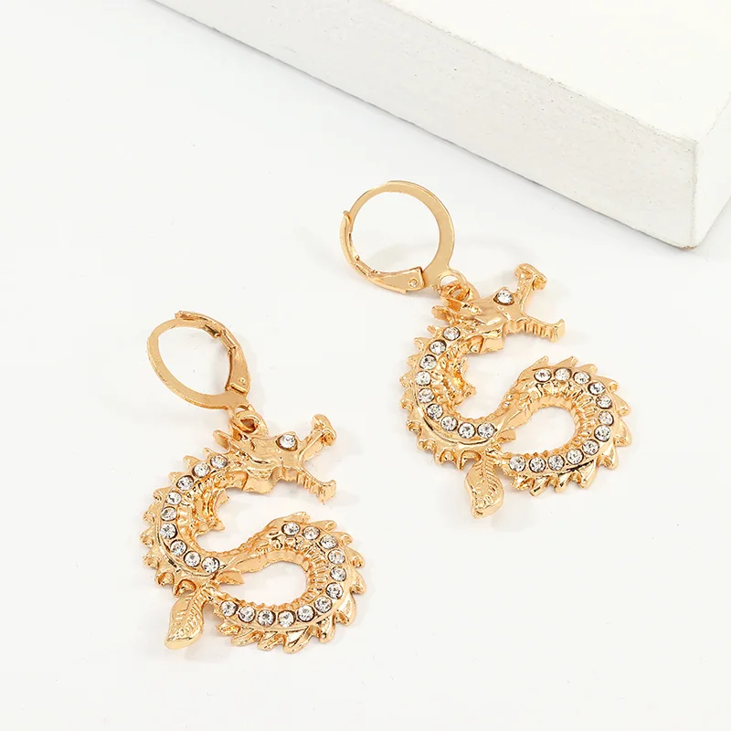 Винтажные серьги капли с китайским драконом и стразами для женщин оригинальные